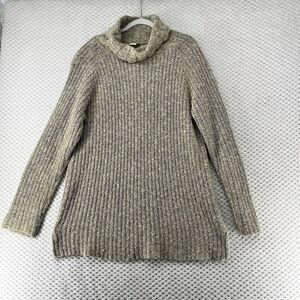 J. Jill Tunic Sweater Cowl Neck Knit Pullover Ribbed‎ Long Sleeve Beige M